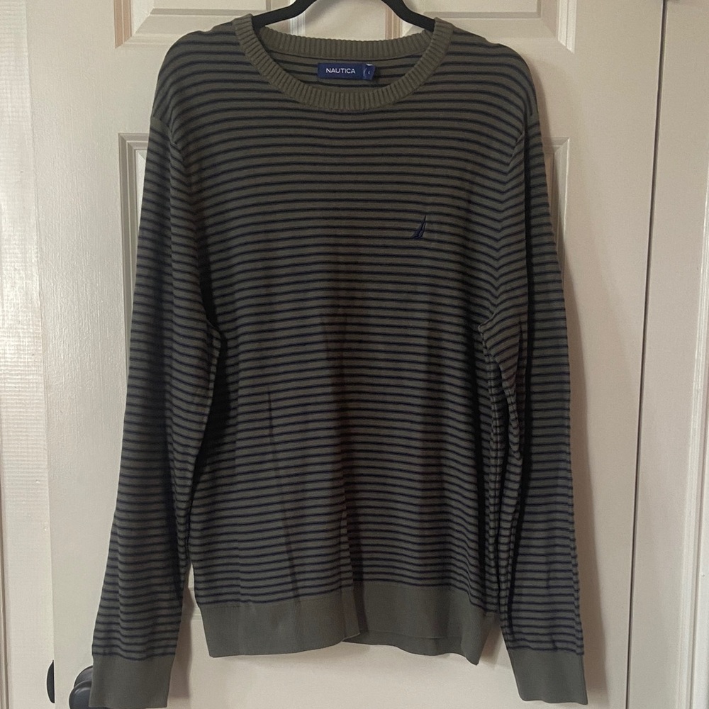 NWT Nautica Men's Striped Crewneck Sweater Size L Olive Green Navy
